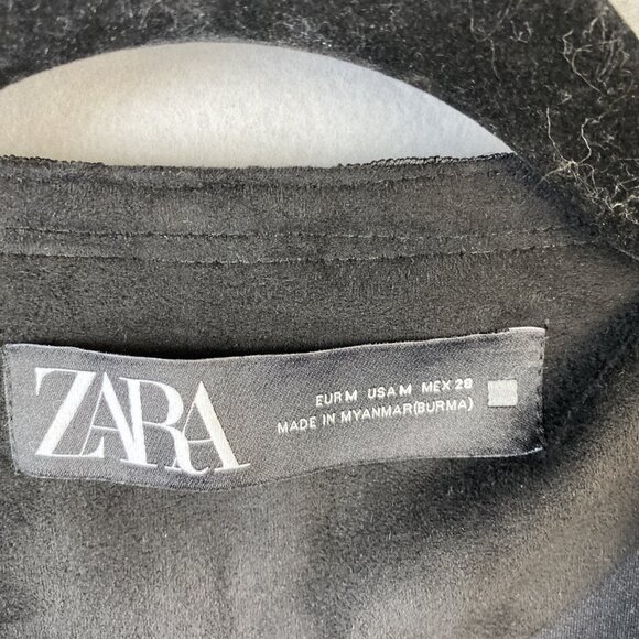 Zara‎ Faux Suede Jacket Women's Medium Black Lace Trim Boho Open Front Oversized - Picture 2 of 13